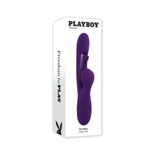PLAYBOY THE THRILL RECHARGEABLE SILICONE DUAL STIM VIBRATOR WITH FLAPPER ACAI
