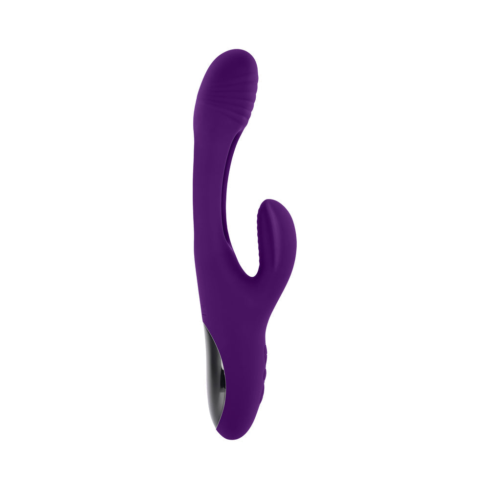 PLAYBOY THE THRILL RECHARGEABLE SILICONE DUAL STIM VIBRATOR WITH FLAPPER ACAI