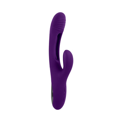 PLAYBOY THE THRILL RECHARGEABLE SILICONE DUAL STIM VIBRATOR WITH FLAPPER ACAI