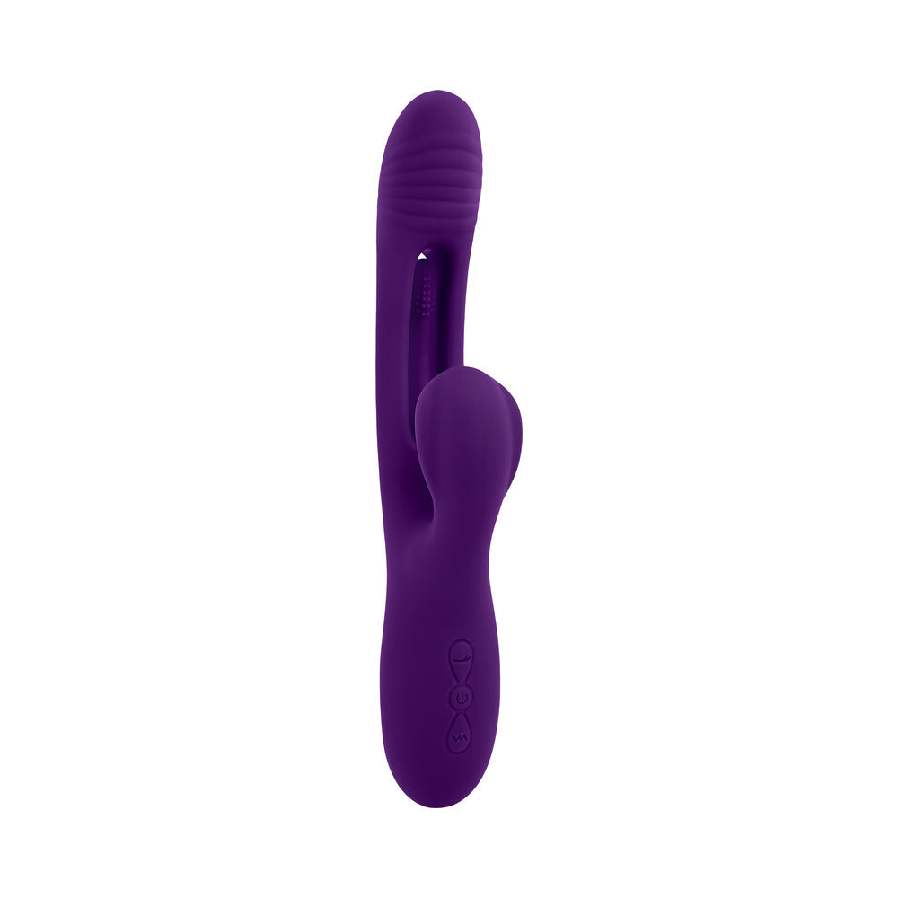 PLAYBOY THE THRILL RECHARGEABLE SILICONE DUAL STIM VIBRATOR WITH FLAPPER ACAI