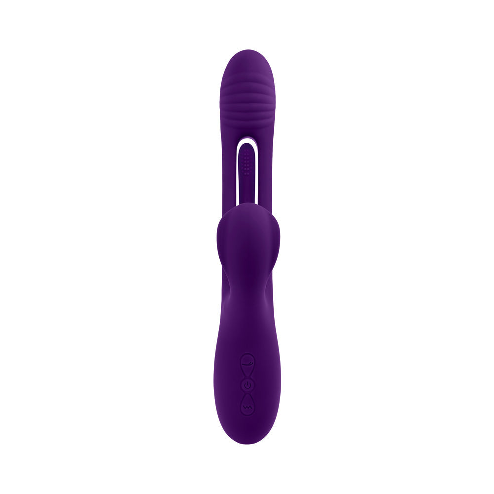PLAYBOY THE THRILL RECHARGEABLE SILICONE DUAL STIM VIBRATOR WITH FLAPPER ACAI