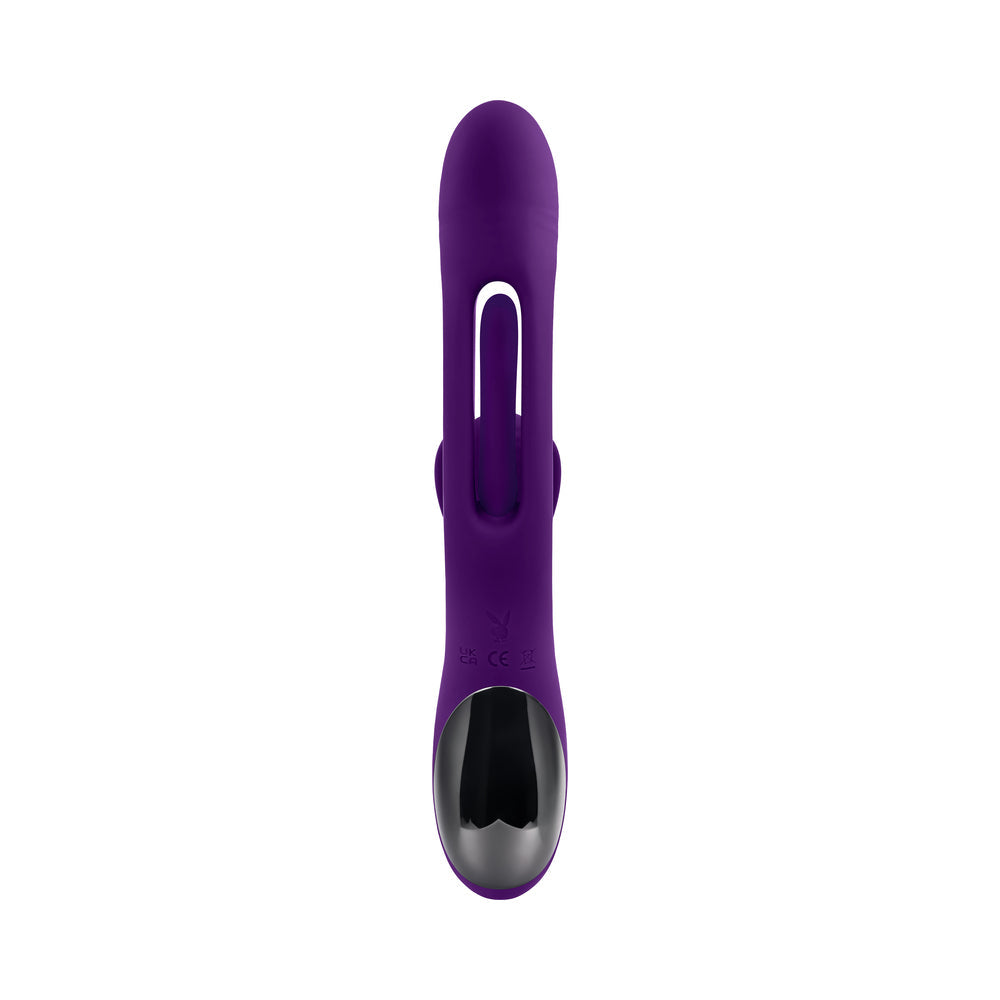 PLAYBOY THE THRILL RECHARGEABLE SILICONE DUAL STIM VIBRATOR WITH FLAPPER ACAI