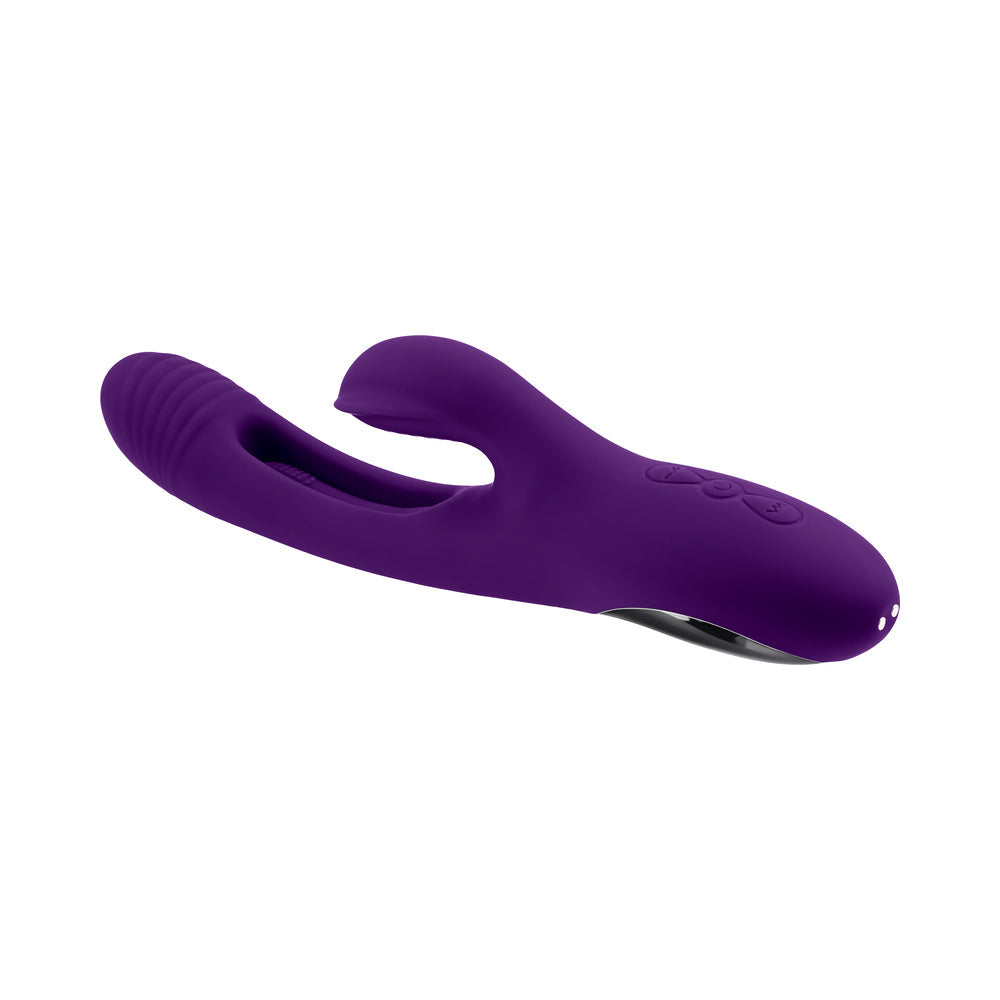 PLAYBOY THE THRILL RECHARGEABLE SILICONE DUAL STIM VIBRATOR WITH FLAPPER ACAI