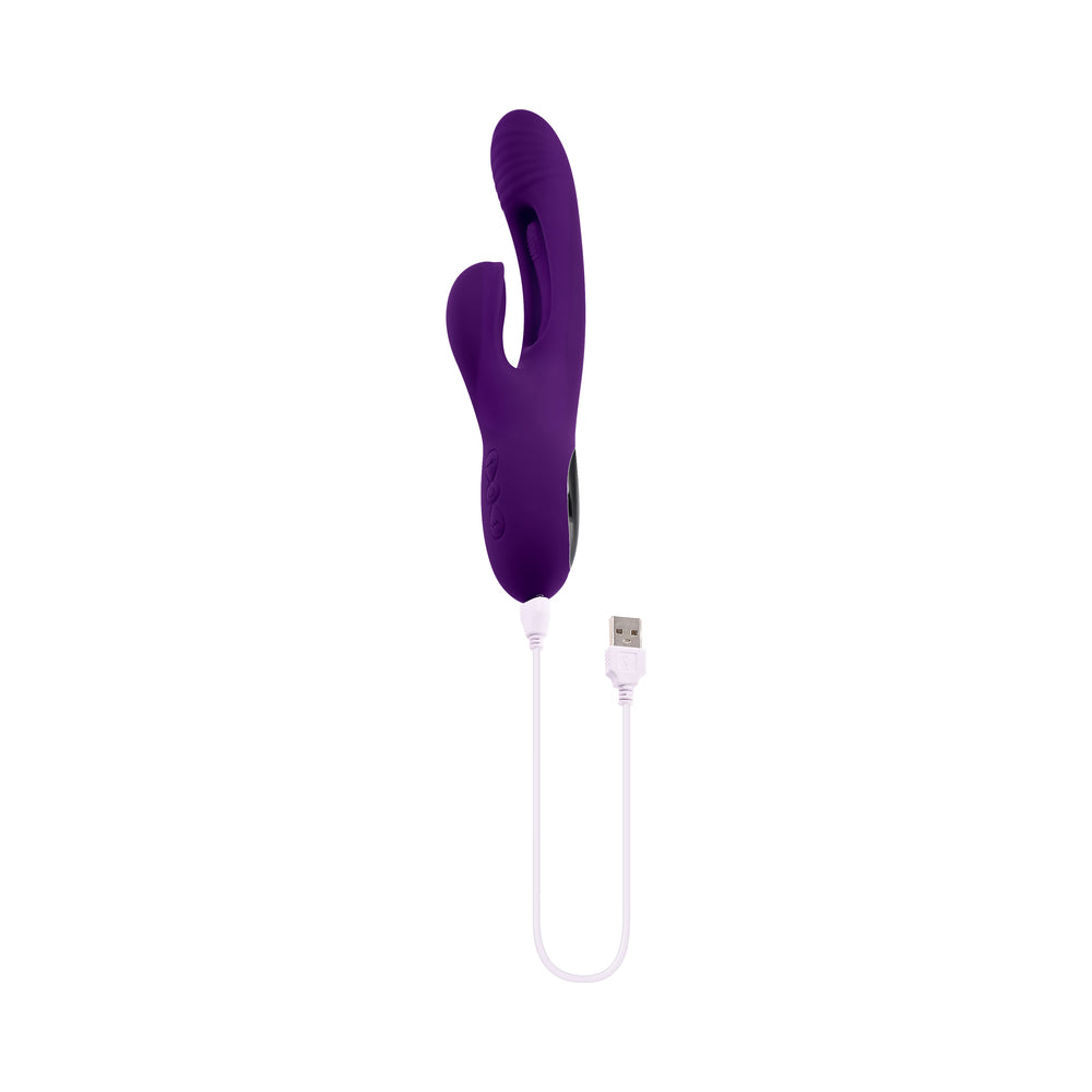 PLAYBOY THE THRILL RECHARGEABLE SILICONE DUAL STIM VIBRATOR WITH FLAPPER ACAI