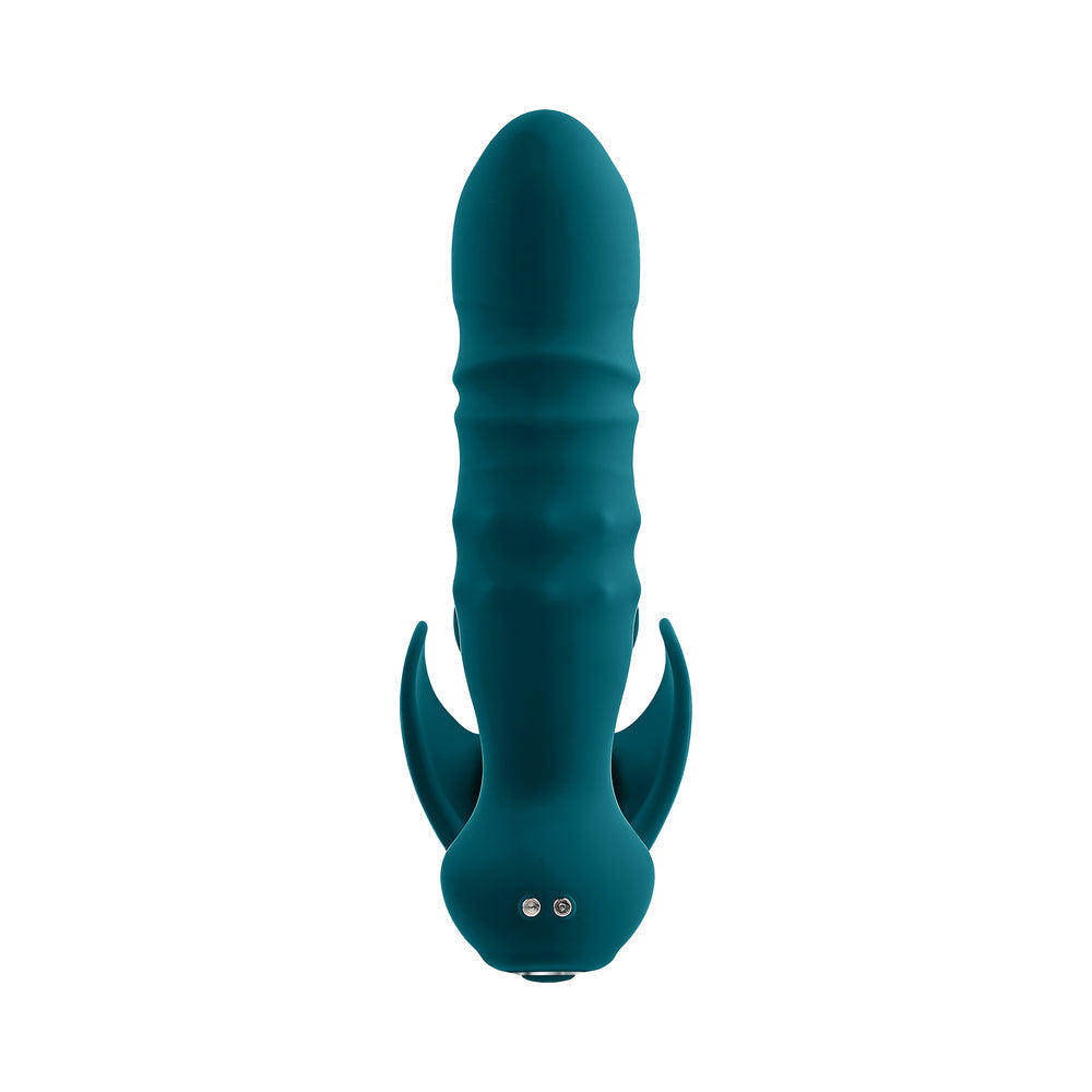 PLAYBOY - BRING IT ON RECHARGEABLE SILICONE THRUSTING ANAL PLUG WITH VIBRATING BALL CRADLE DEEP TEAL