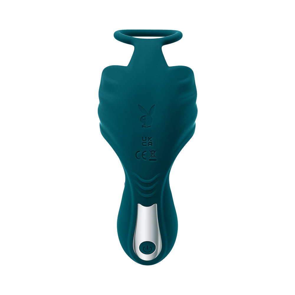 PLAYBOY - BRING IT ON RECHARGEABLE SILICONE THRUSTING ANAL PLUG WITH VIBRATING BALL CRADLE DEEP TEAL