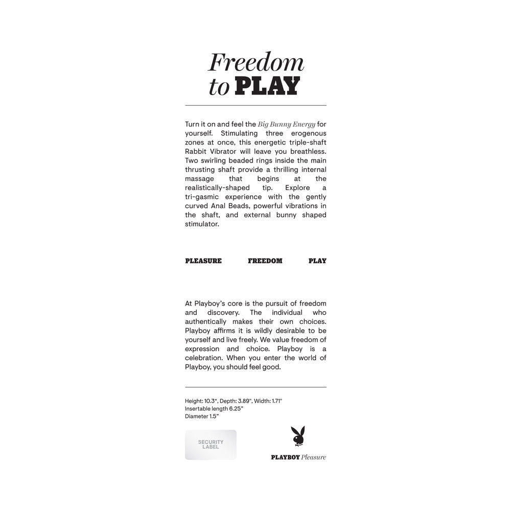 PLAYBOY BIG BUNNY ENERGY RECHARGEABLE SILICONE TRIPLE STIM VIBRATOR 2AM