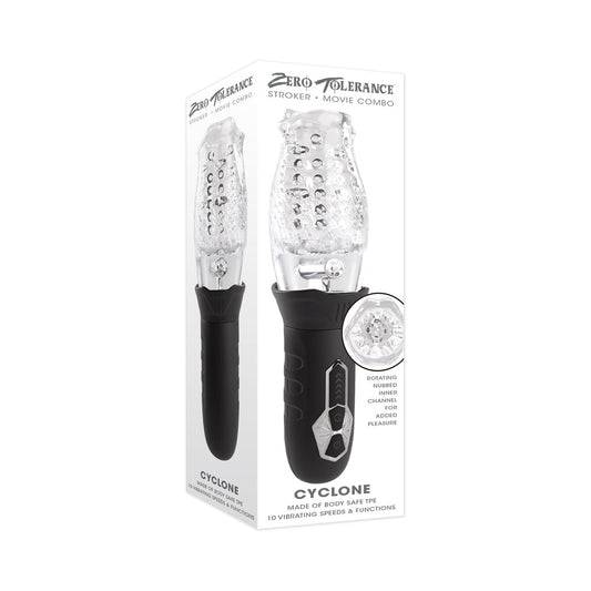 ZERO TOLERANCE CYCLONE RECHARGEABLE VIBRATING SPINNING STROKER BLACK CLEAR
