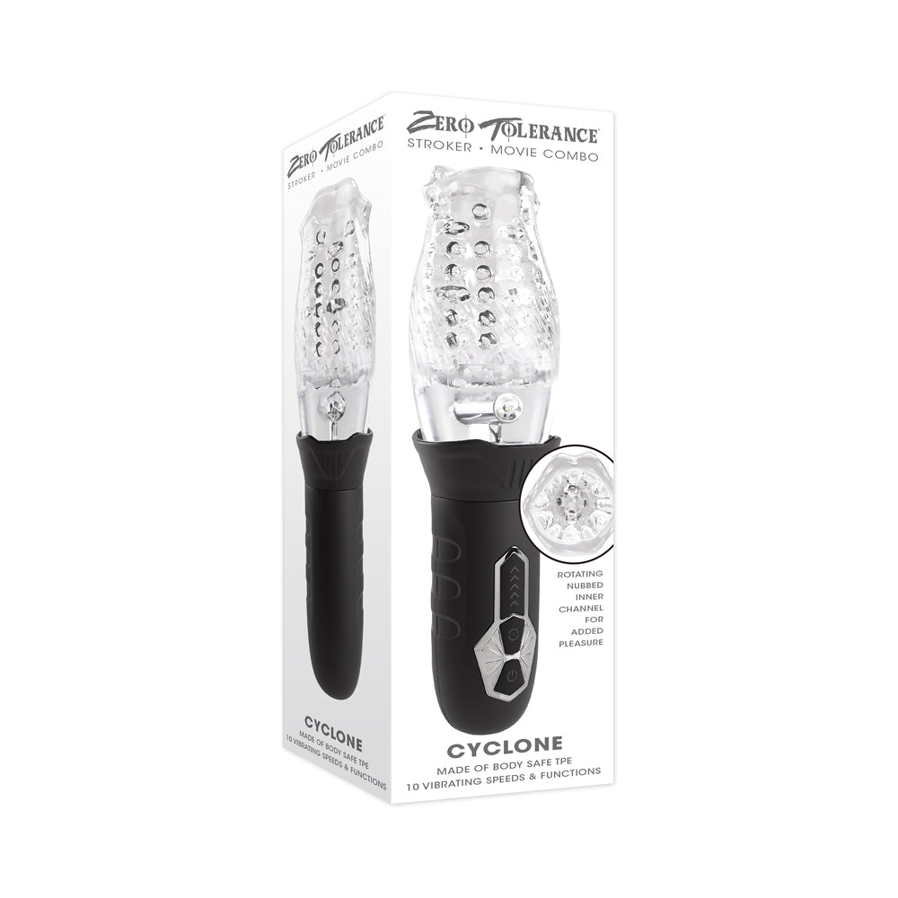 ZERO TOLERANCE - CYCLONE RECHARGEABLE VIBRATING SPINNING STROKER BLACK CLEAR