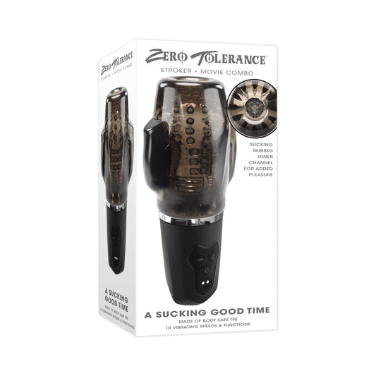 ZERO TOLERANCE - A SUCKING GOOD TIME RECHARGEABLE VIBRATING STROKER BLACK SMOKE