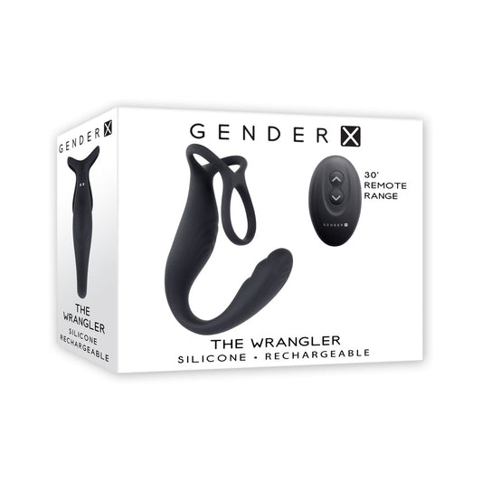 GENDER X THE WRANGLER RECHARGEABLE SILICONE VIBRATING C-RING WITH REMOTE BLACK