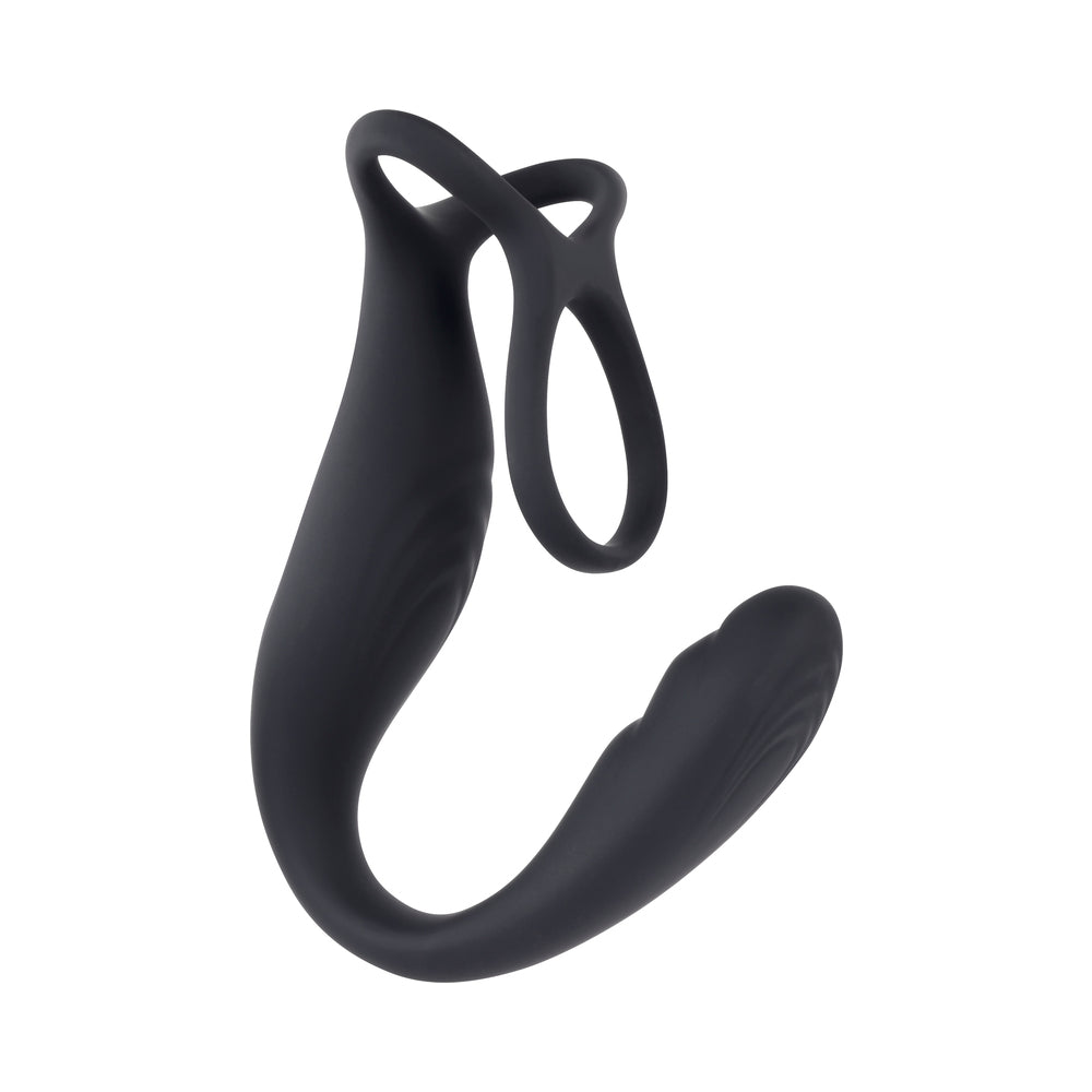 GENDER X THE WRANGLER RECHARGEABLE SILICONE VIBRATING C-RING WITH REMOTE BLACK