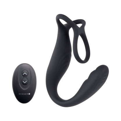 GENDER X THE WRANGLER RECHARGEABLE SILICONE VIBRATING C-RING WITH REMOTE BLACK