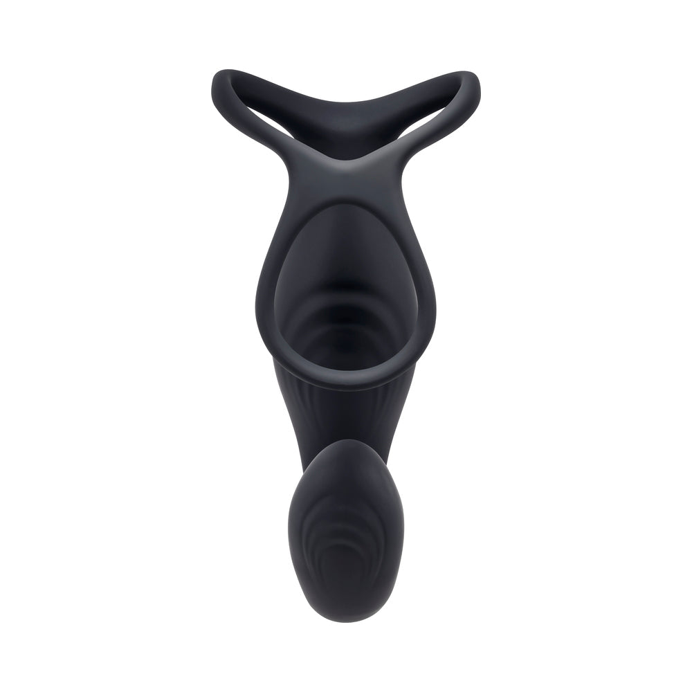 GENDER X THE WRANGLER RECHARGEABLE SILICONE VIBRATING C-RING WITH REMOTE BLACK