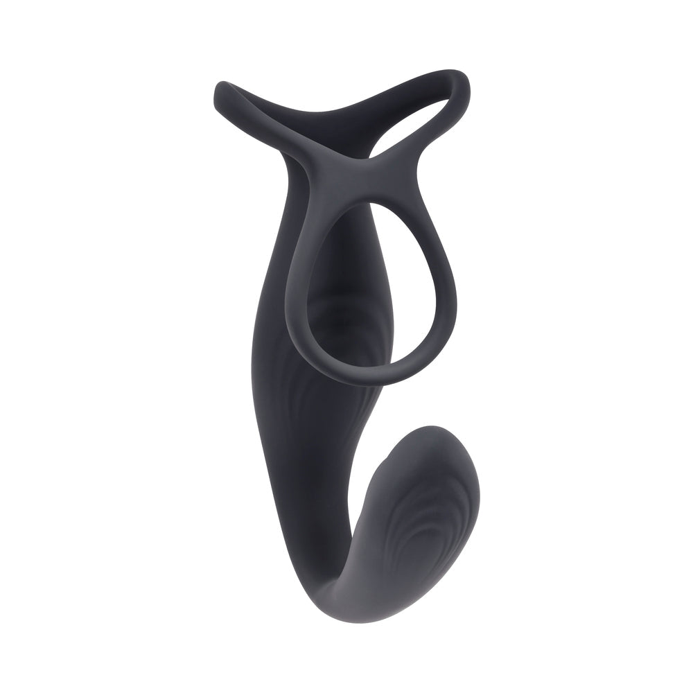 GENDER X THE WRANGLER RECHARGEABLE SILICONE VIBRATING C-RING WITH REMOTE BLACK