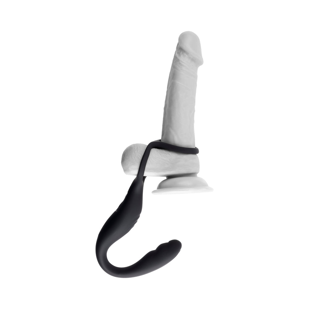 GENDER X THE WRANGLER RECHARGEABLE SILICONE VIBRATING C-RING WITH REMOTE BLACK