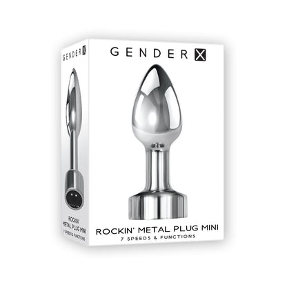 GENDER X ROCKIN'' METAL PLUG MINI RECHARGEABLE VIBRATING ANAL PLUG ALUMINUM SILVER