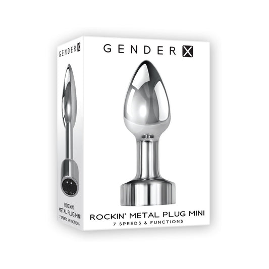 GENDER X ROCKIN'' METAL PLUG MINI RECHARGEABLE VIBRATING ANAL PLUG ALUMINUM SILVER