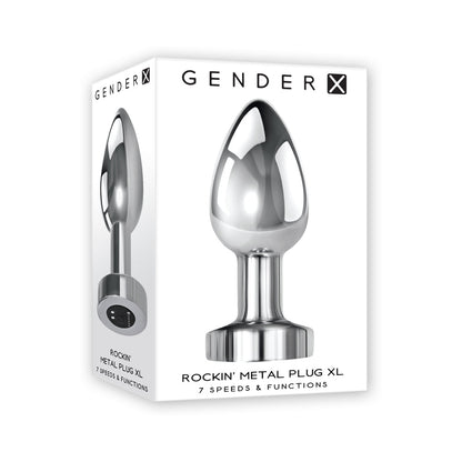 GENDER X ROCKIN'' METAL PLUG XL RECHARGEABLE VIBRATING ANAL PLUG ALUMINUM SILVER