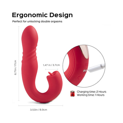 HONEY PLAY BOX - JOI THRUST APP CONTROLLED THRUSTING G-SPOT VIBRATOR & TONGUE CLIT LICKER RED