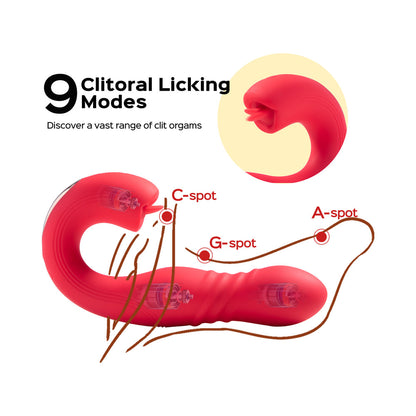 HONEY PLAY BOX - JOI THRUST APP CONTROLLED THRUSTING G-SPOT VIBRATOR & TONGUE CLIT LICKER RED