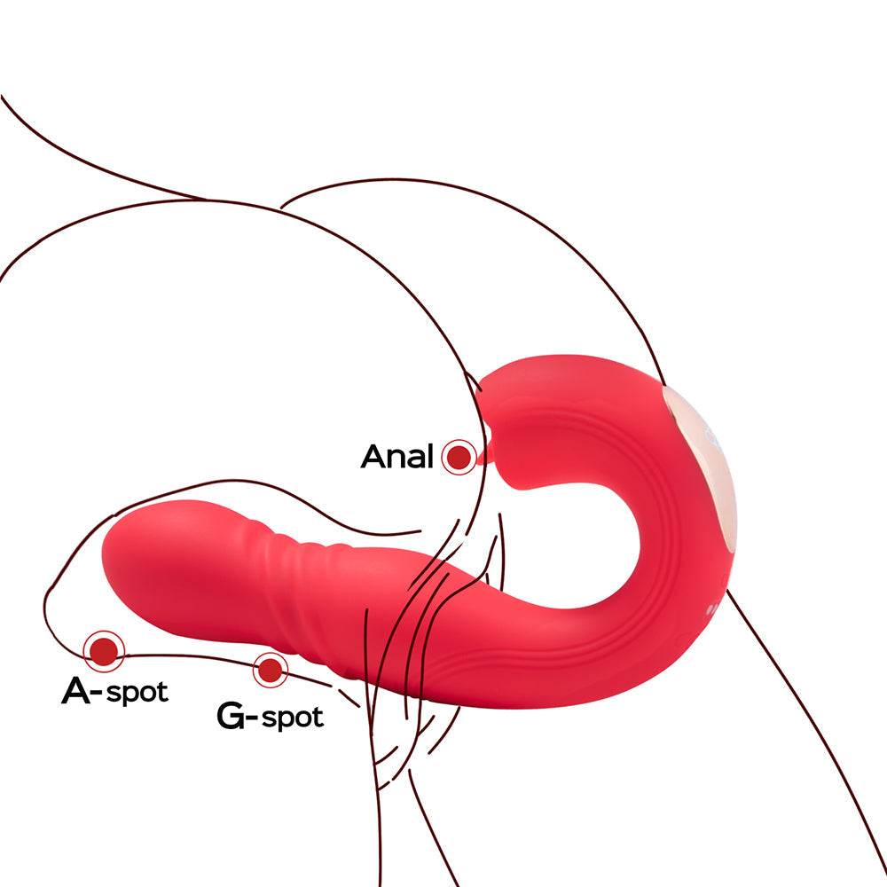HONEY PLAY BOX - JOI THRUST APP CONTROLLED THRUSTING G-SPOT VIBRATOR & TONGUE CLIT LICKER RED