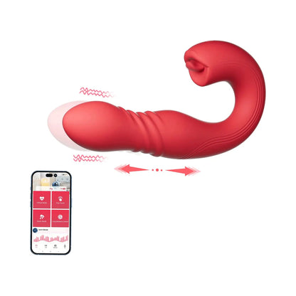 HONEY PLAY BOX - JOI THRUST APP CONTROLLED THRUSTING G-SPOT VIBRATOR & TONGUE CLIT LICKER RED