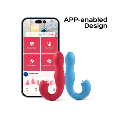 HONEY PLAY BOX - JOI THRUST APP CONTROLLED THRUSTING G-SPOT VIBRATOR & TONGUE CLIT LICKER RED