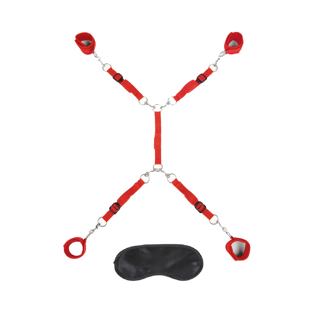 ELECTRIC EEL - LUX FETISH BED SPREADER 7-PIECE RESTRAINT SET RED