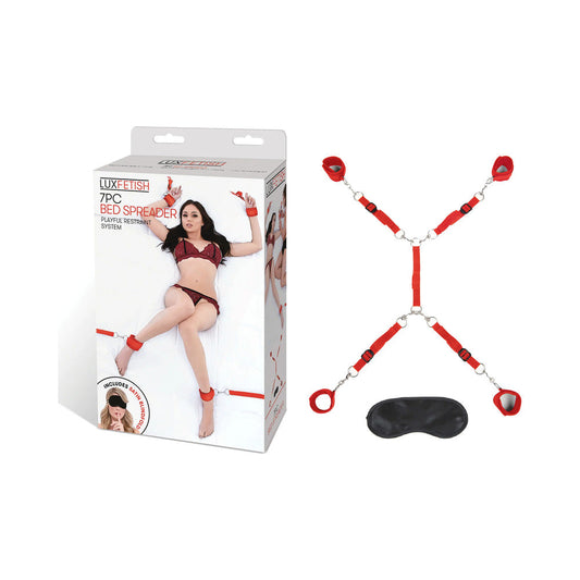 ELECTRIC EEL - LUX FETISH BED SPREADER 7-PIECE RESTRAINT SET RED