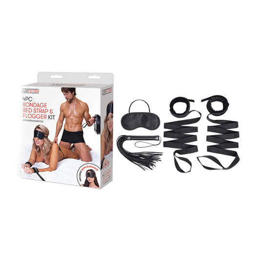 LUX FETISH BONDAGE BED STRAP AND FLOGGER 4-PIECE KIT