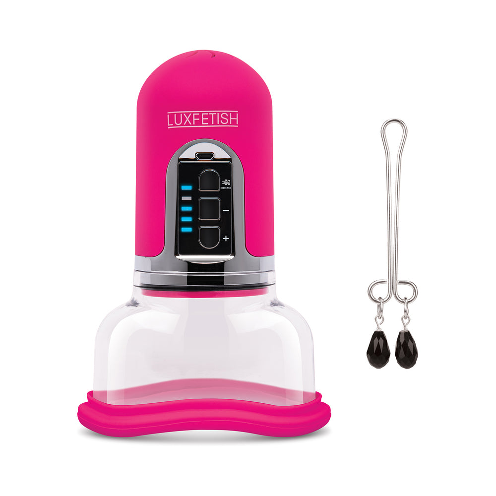 LUX FETISH RECHARGEABLE 4-FUNCTION AUTO PUSSY PUMP WITH CLIT CLAMP