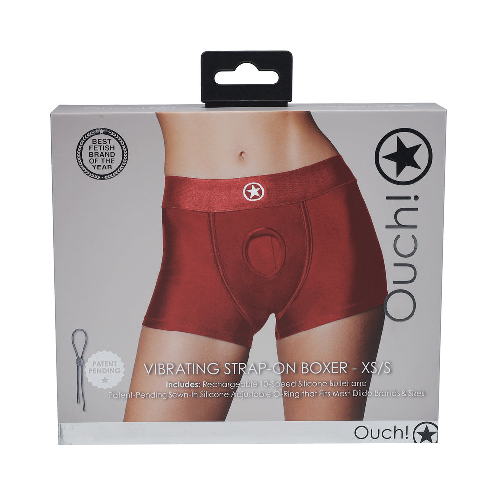 OUCH! VIBRATING STRAP-ON BOXER RED XS/S