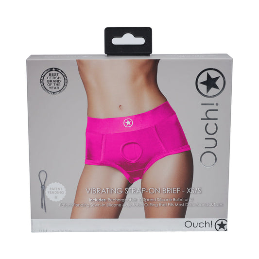OUCH! VIBRATING STRAP-ON BRIEF PINK XS/S