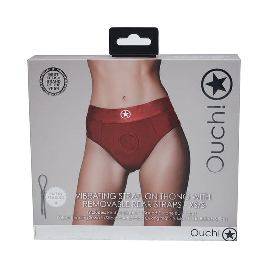 OUCH! VIBRATING STRAP-ON THONG WITH REMOVABLE BUTT STRAPS RED XS/S