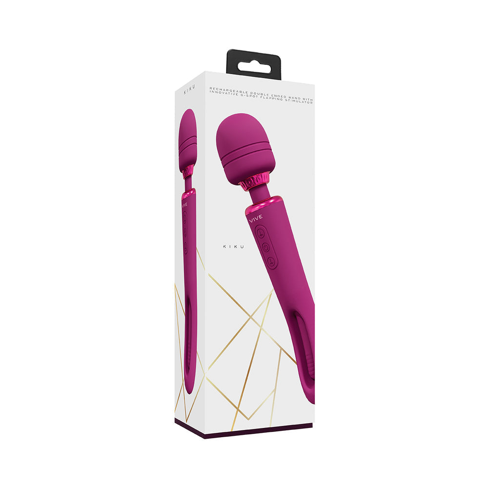 VIVE KIKU RECHARGEABLE DOUBLE ENDED WAND WITH INNOVATIVE G-SPOT FLAPPING STIMULATOR PINK