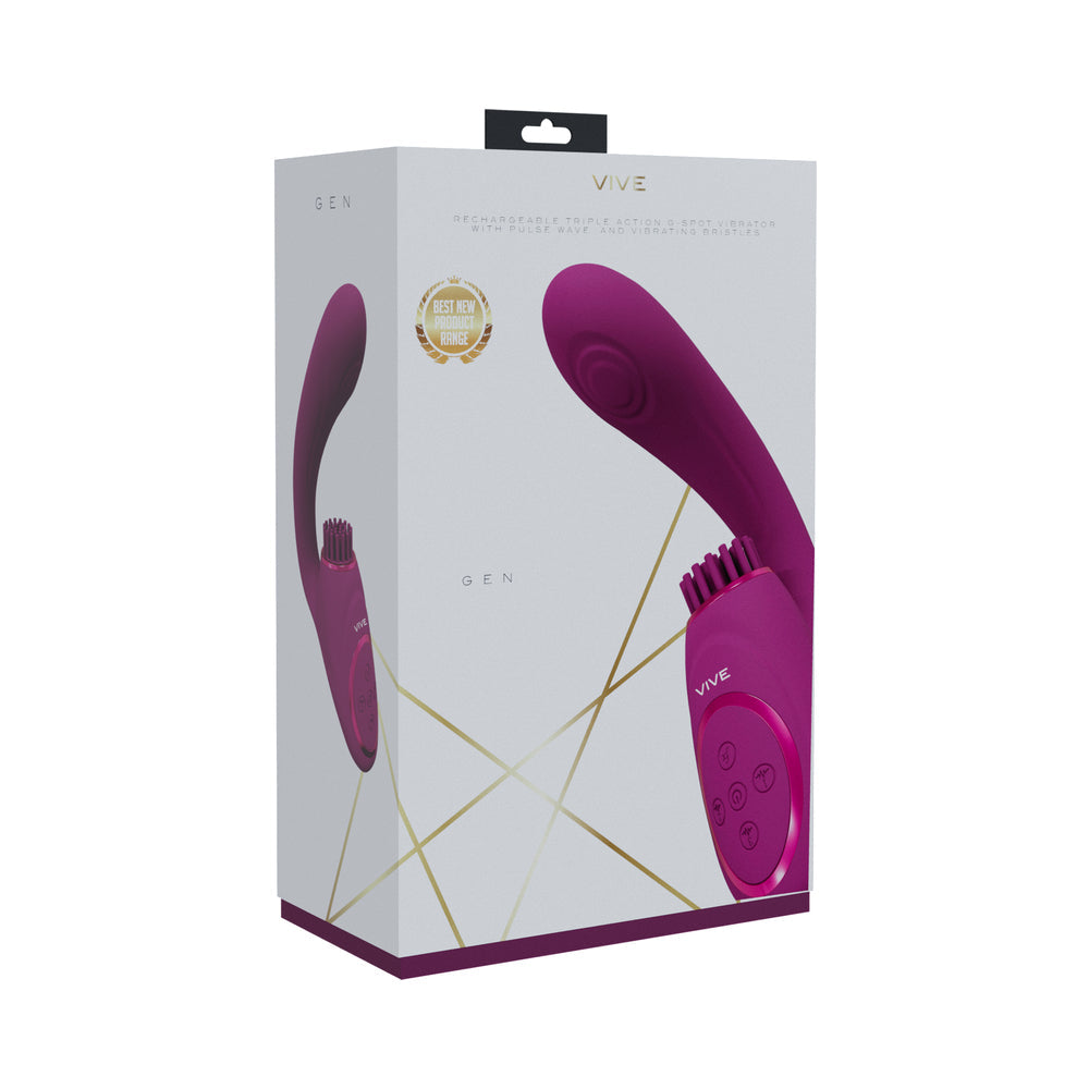 VIVE GEN RECHARGEABLE TRIPLE MOTOR G-SPOT VIBRATOR WITH PULSE WAVE AND VIBRATING BRISTLES PINK