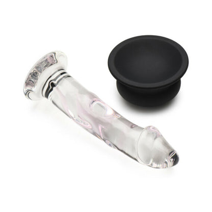 PLEASURE CRYSTALS 5.6 IN. GLASS DILDO WITH SILICONE BASE