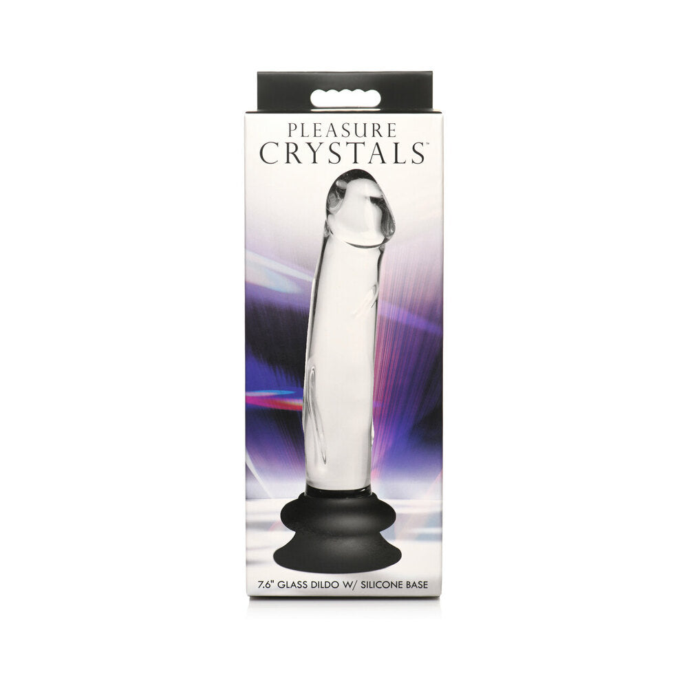 PLEASURE CRYSTALS 7.6 IN. GLASS DILDO WITH SILICONE BASE