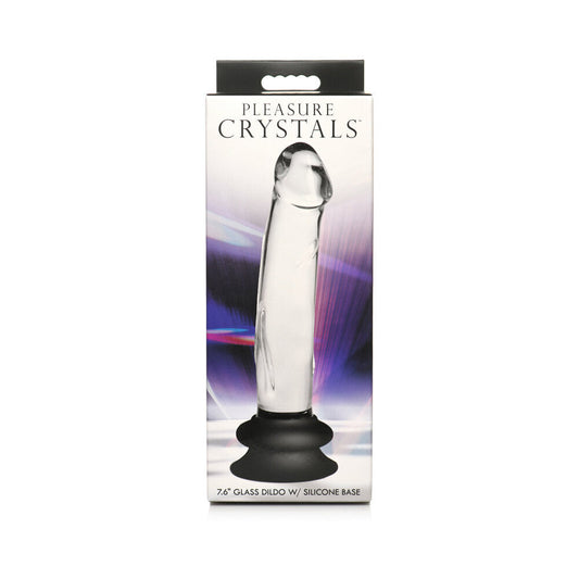 PLEASURE CRYSTALS 7.6 IN. GLASS DILDO WITH SILICONE BASE