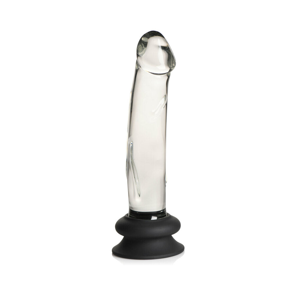 PLEASURE CRYSTALS 7.6 IN. GLASS DILDO WITH SILICONE BASE