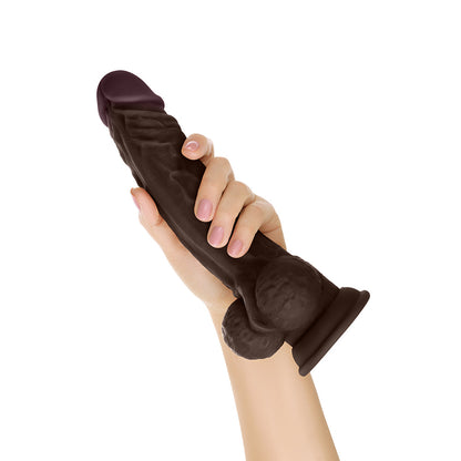 SHAFT MODEL A: 10.5 IN. DUAL DENSITY SILICONE DILDO WITH BALLS MAHOGANY
