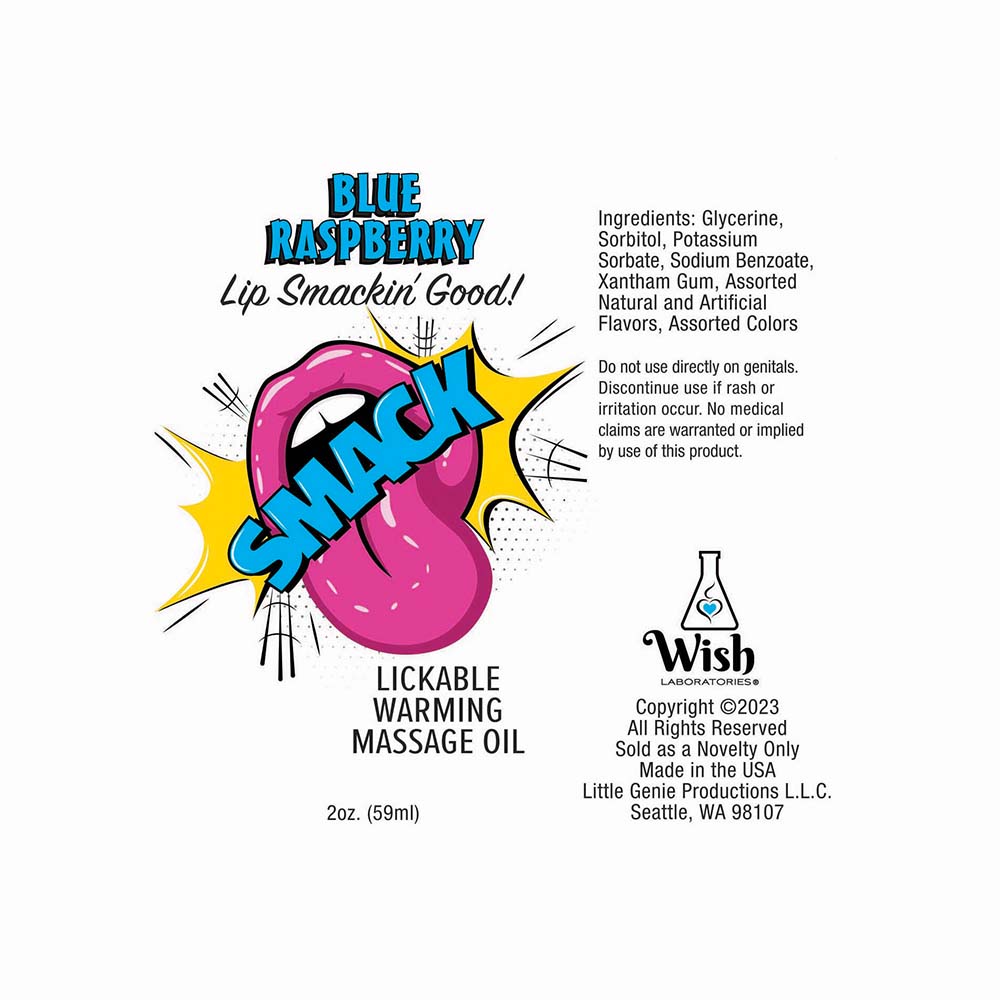 LITTLE GENIE - SMACK LICKABLE MASSAGE OIL BLUE RASPBERRY 2 OZ.