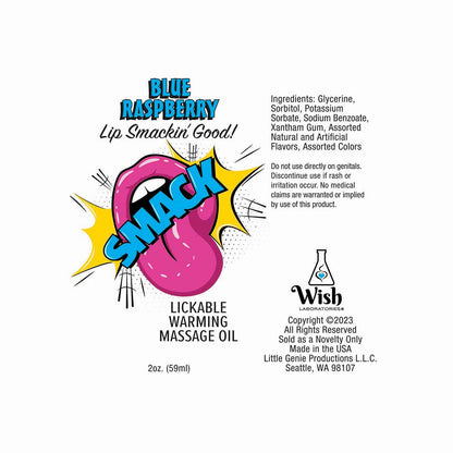 LITTLE GENIE - SMACK LICKABLE MASSAGE OIL BLUE RASPBERRY 2 OZ.