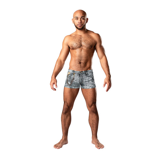 MALE POWER - DIRTY DENIM POUCH SHORT DENIM PRINT