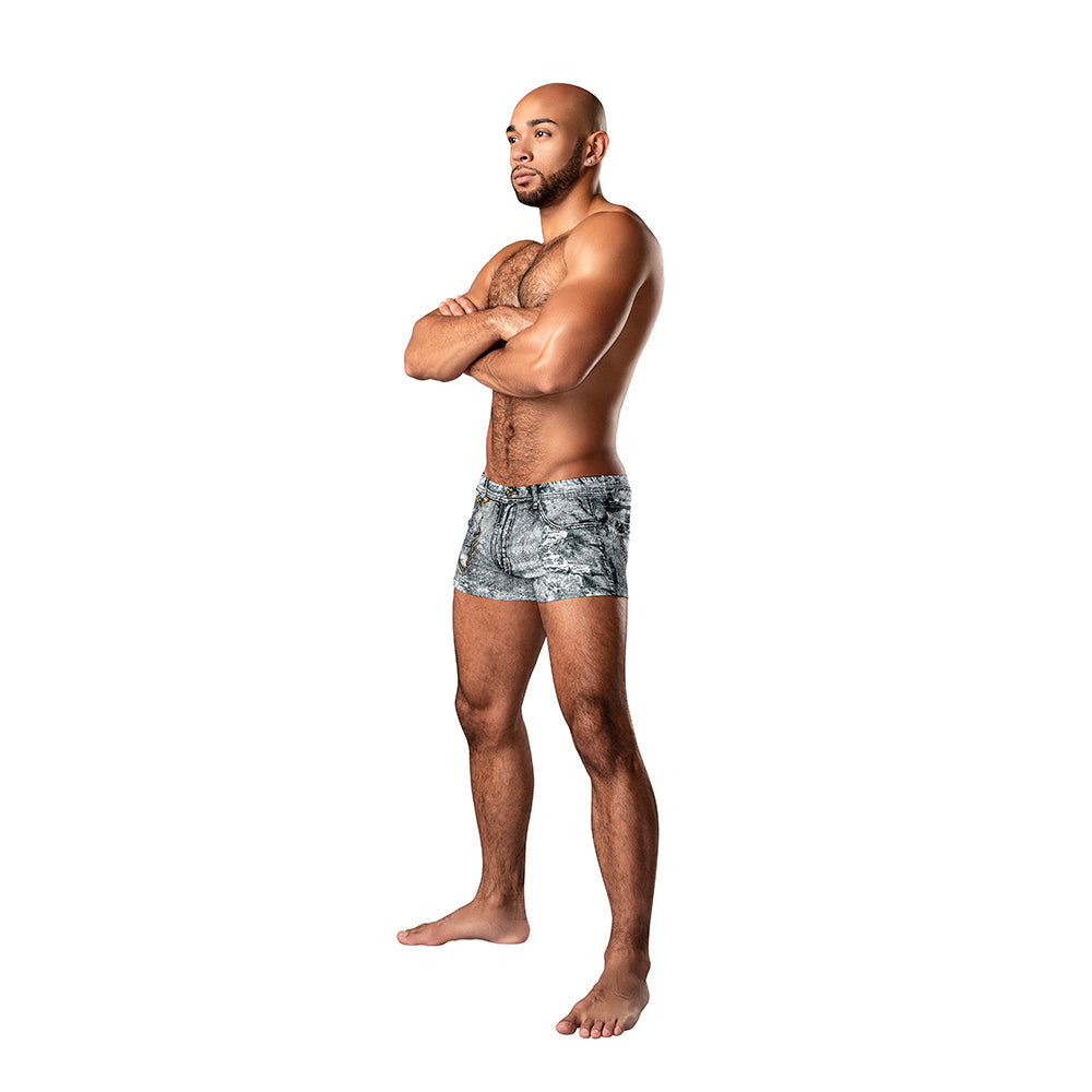 MALE POWER DIRTY DENIM POUCH SHORT DENIM PRINT S