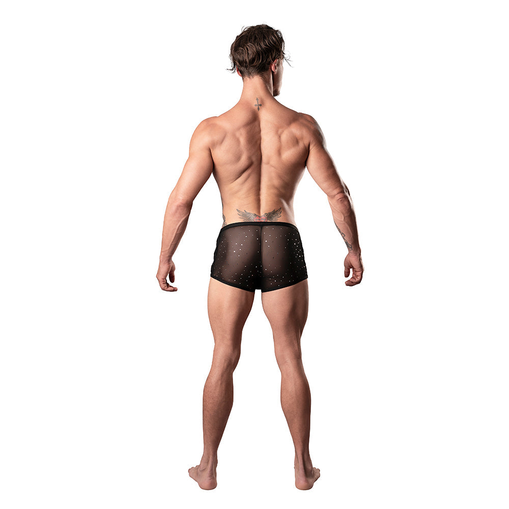 MALE POWER - SHOW STOPPER MINI SHORT SILVER MESH DOT XL