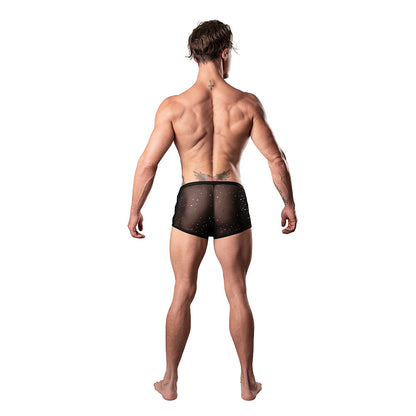 MALE POWER - SHOW STOPPER MINI SHORT SILVER MESH DOT XL
