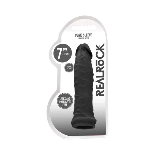 SHOTS - REALROCK SKIN 6 IN. PENIS EXTENDER SLEEVE BLACK