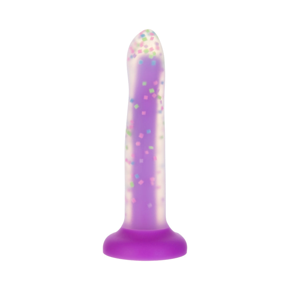 ADDICTION RAVE 8 IN. BENDABLE GLOW-IN-THE-DARK SILICONE DILDO PURPLE CONFETTI